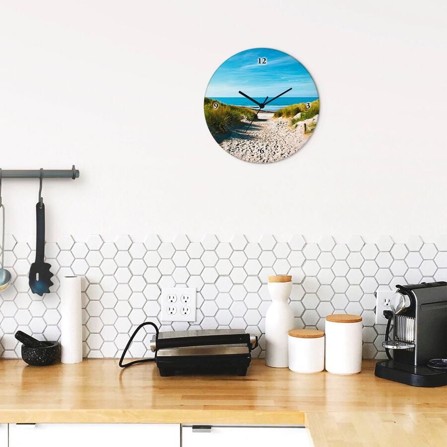 Artland Wandklok Strand met duinen en weg naar het water