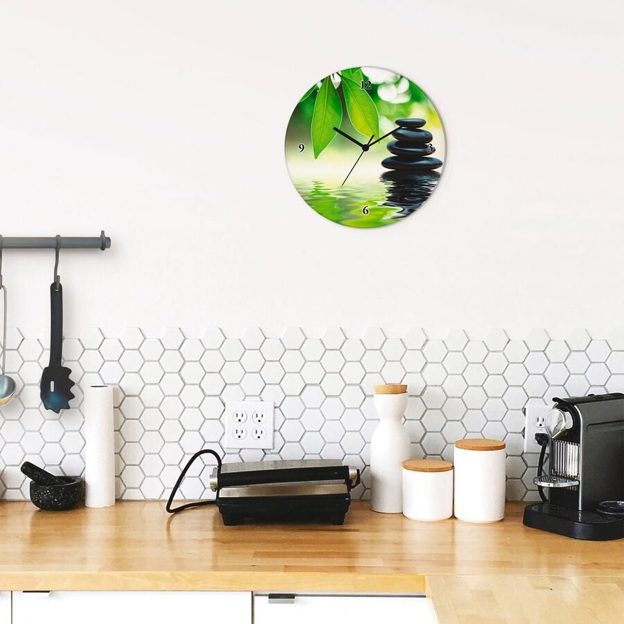 Artland Wandklok Zen steenpiramide op wateroppervlak