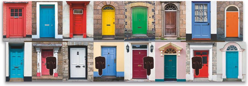 Artland Kapstok Fotocollage van 32 kleurrijke voordeuren gedeeltelijk gemonteerd