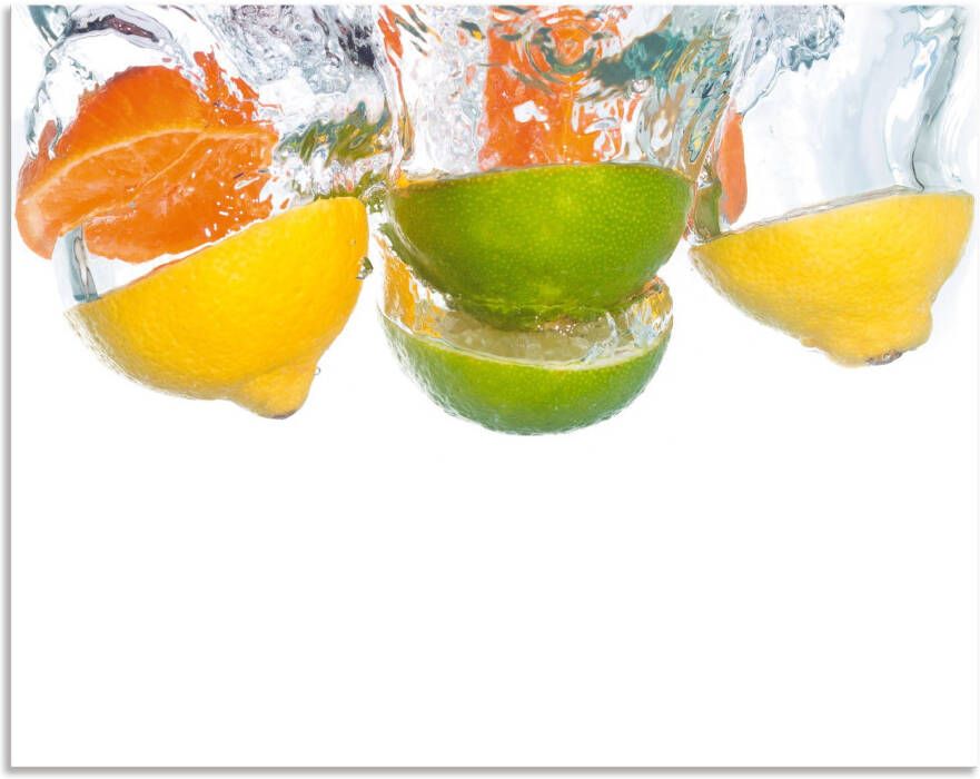 Artland Keukenwand Citrusvruchten vallen in helder water Aluminium spatscherm met plakband gemakkelijke montage