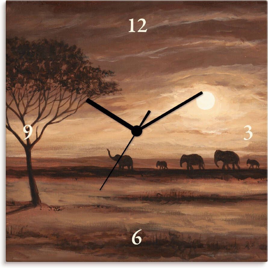 Artland Wandklok Afrikaans bruin landschap olifanten optioneel verkrijgbaar met kwarts- of radiografisch uurwerk geruisloos zonder tikkend geluid