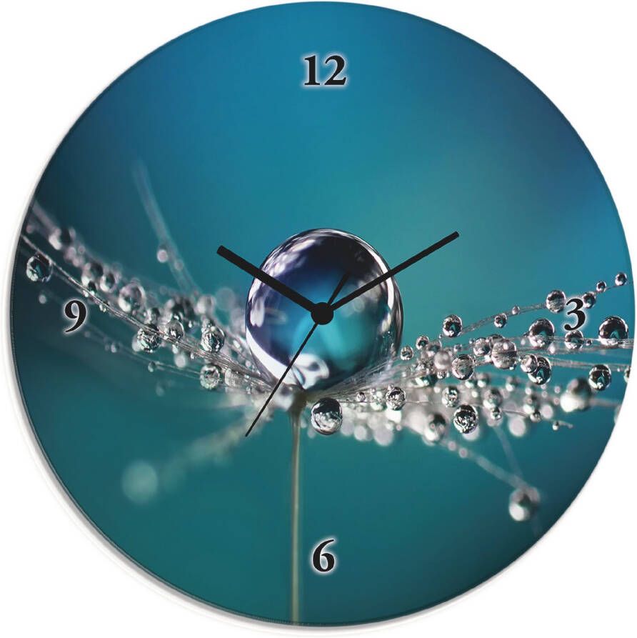Artland Wandklok Glazen klok rond pluizenbol dauwdruppel blauw optioneel verkrijgbaar met kwarts- of radiografisch uurwerk geruisloos zonder tikkend geluid