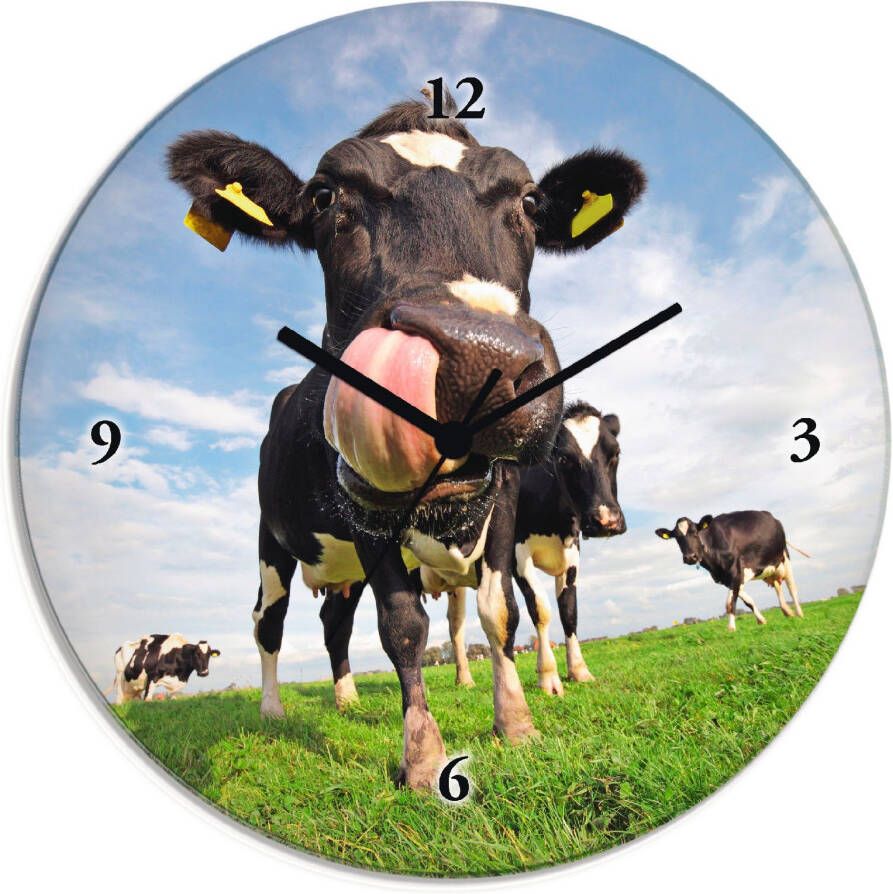 Artland Wandklok Holstein-koe met enorme tong optioneel verkrijgbaar met kwarts- of radiografisch uurwerk geruisloos zonder tikkend geluid