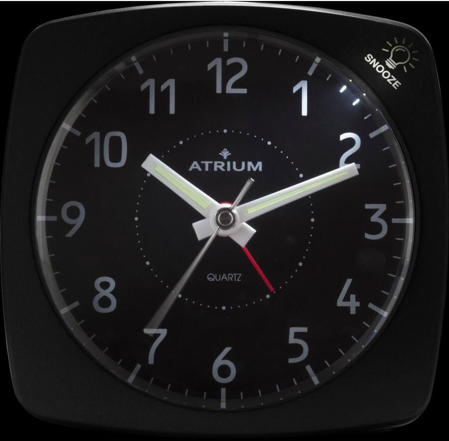 Atrium Wekker Analoog Zonder Tikgeluid Opbouwend alarmsignaal Verlichting tijdens Alarm Snooze Glow in the dark wijzers Grote Knoppen Quartz Uurwerk Zwart A251-7
