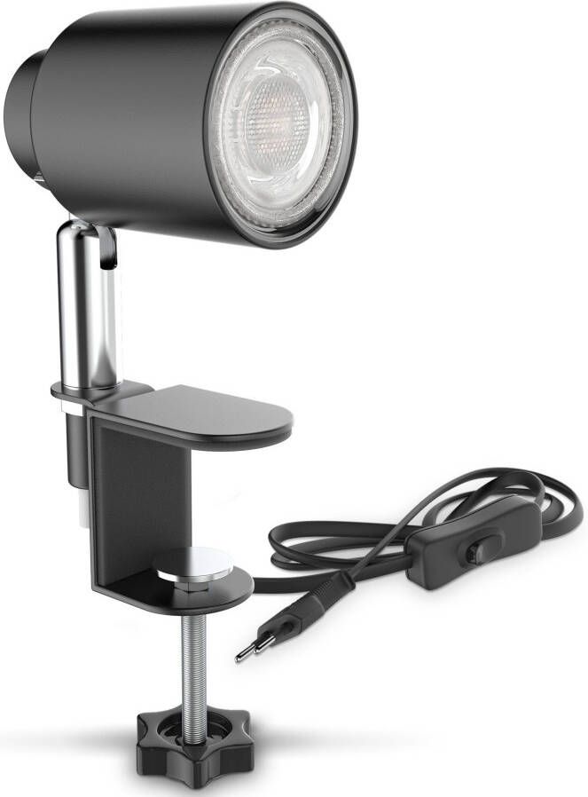 B.K.Licht Klemlamp BK_KL1353 LED tafellamp incl. GU10 lamp draaibaar Kantelbaar metaal zwart 3.000K 400Lumen klembaar tot 3 cm 5W (1 stuk)