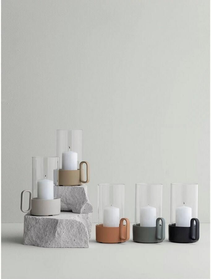 BLOMUS Kandelaar Windlicht YURAGI van steengoed en glas hoogte ca. 21 cm (1 stuk)