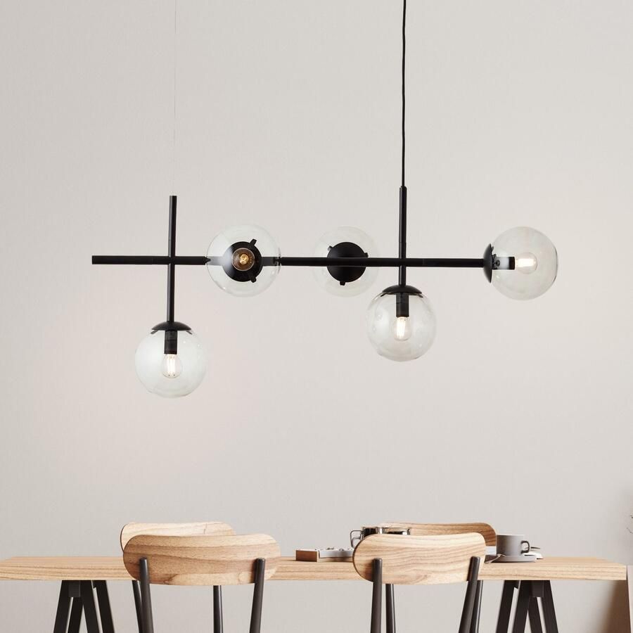 Brilliant Leuchten Hanglamp Ariol met rookglas 93 cm breed e14 inkortbaar metaal zwart (1 stuk) - Foto 3