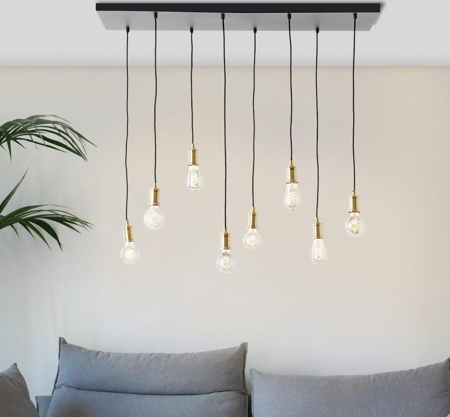 Brilliant Leuchten Hanglamp Darcia 133 x 35 x 110 cm 8 x e27 inkortbaar metaal messingkleurig zwart (1 stuk)
