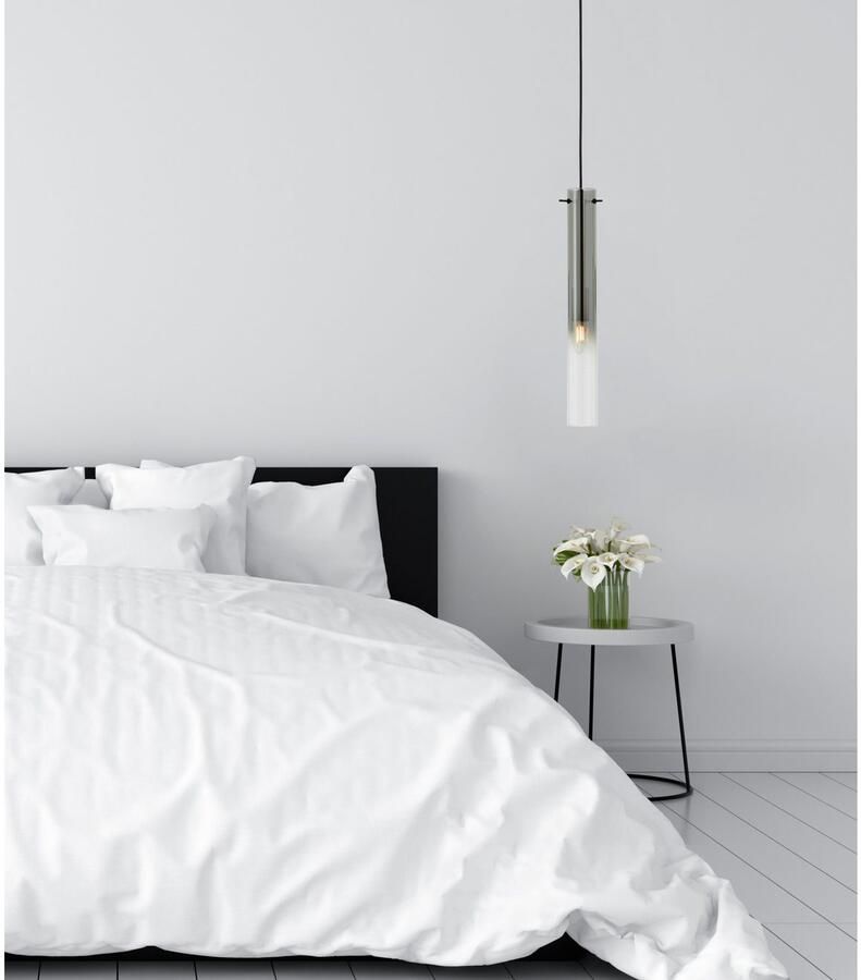 Brilliant Leuchten Hanglamp Glasini 199 x 15 cm e14 inkortbaar metaal rookglas mat zwart