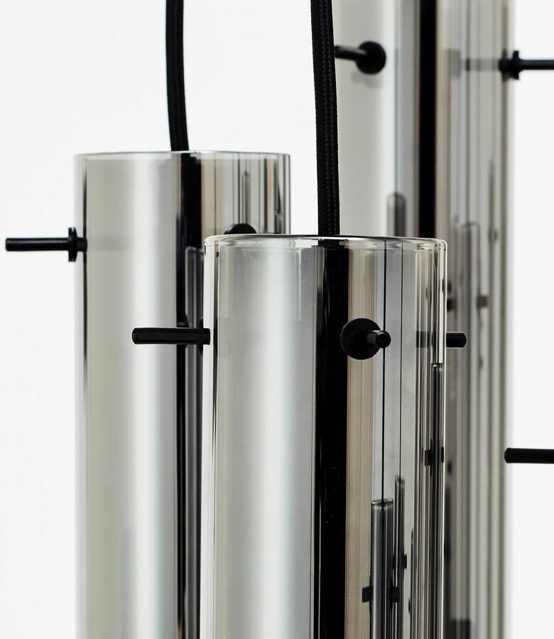 Brilliant Leuchten Hanglamp Glasini 199 x 52 cm 14 x e14 inkortbaar metaal rookglas mat zwart (1 stuk) - Foto 3