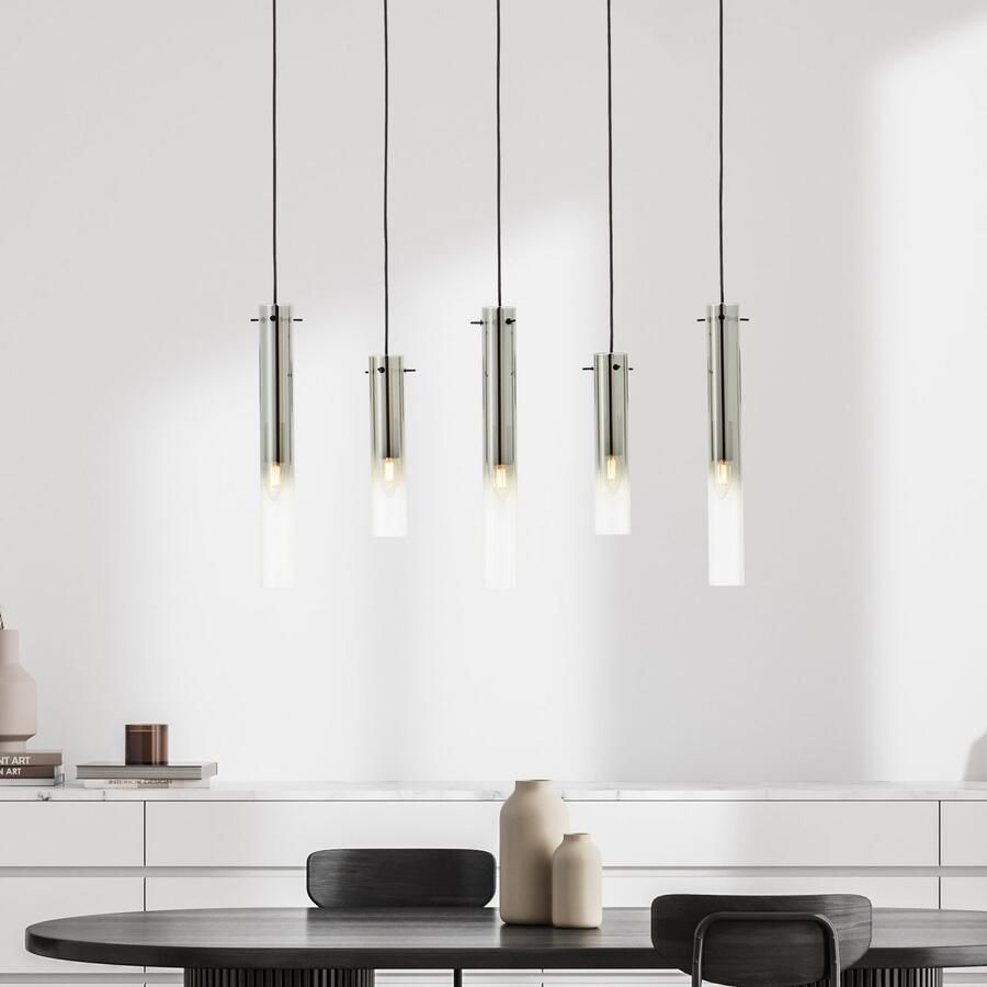 Brilliant Leuchten Hanglamp Glasini met rookglas 199 cm hoogte 95 cm breed 5 x e14 zwart (1 stuk) - Foto 5