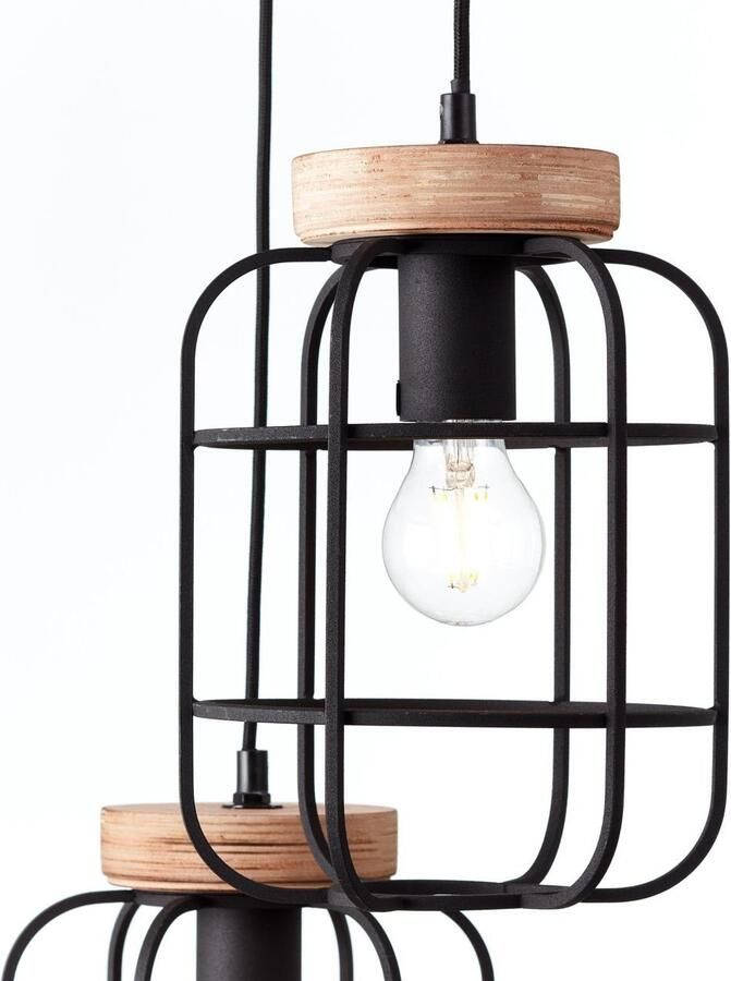 Brilliant Leuchten Hanglamp Gwen 165 cm hoogte ø 42 cm 3 x e27 metaal hout antiek hout zwart korund (1 stuk)