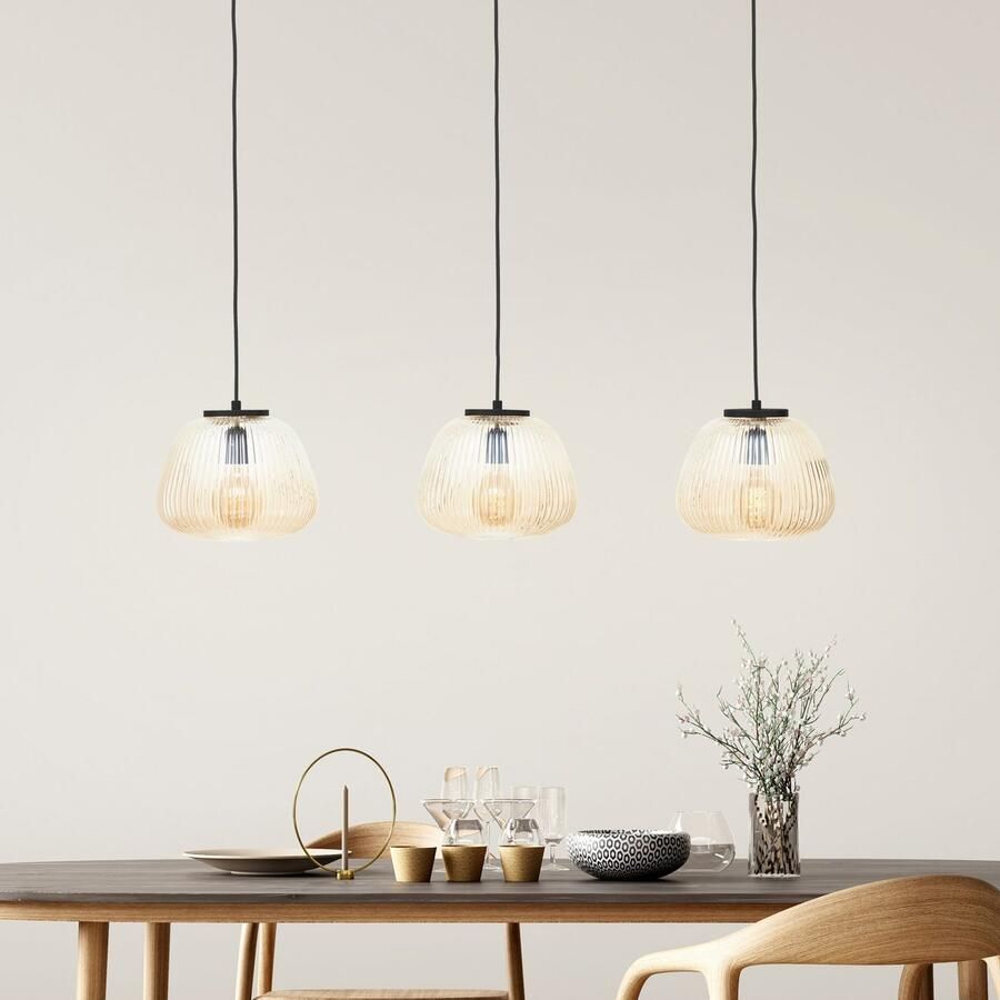 Brilliant Leuchten Hanglamp Kaizen Geribbeld glas 176 x 105 cm E27 inkortbaar amber-bernstein kleur (1 stuk)