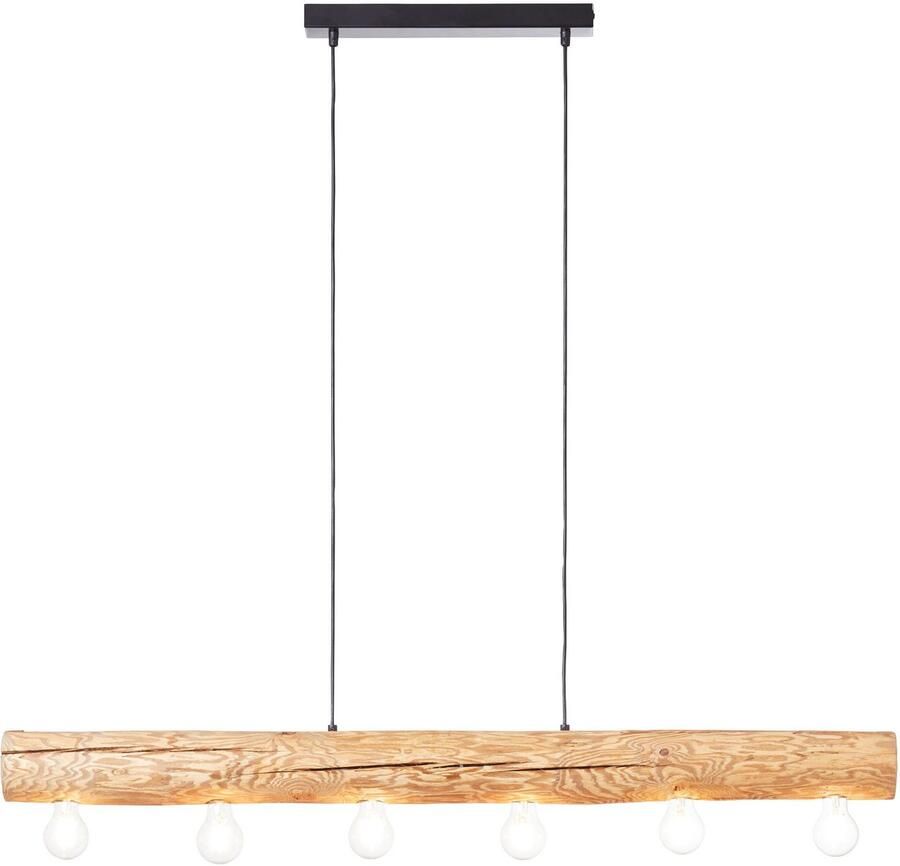 Brilliant Leuchten Hanglamp TRABO 105 cm hoogte 115 cm breedte 6x e27 in te korten hout metaal grenen gebeitst (1 stuk)