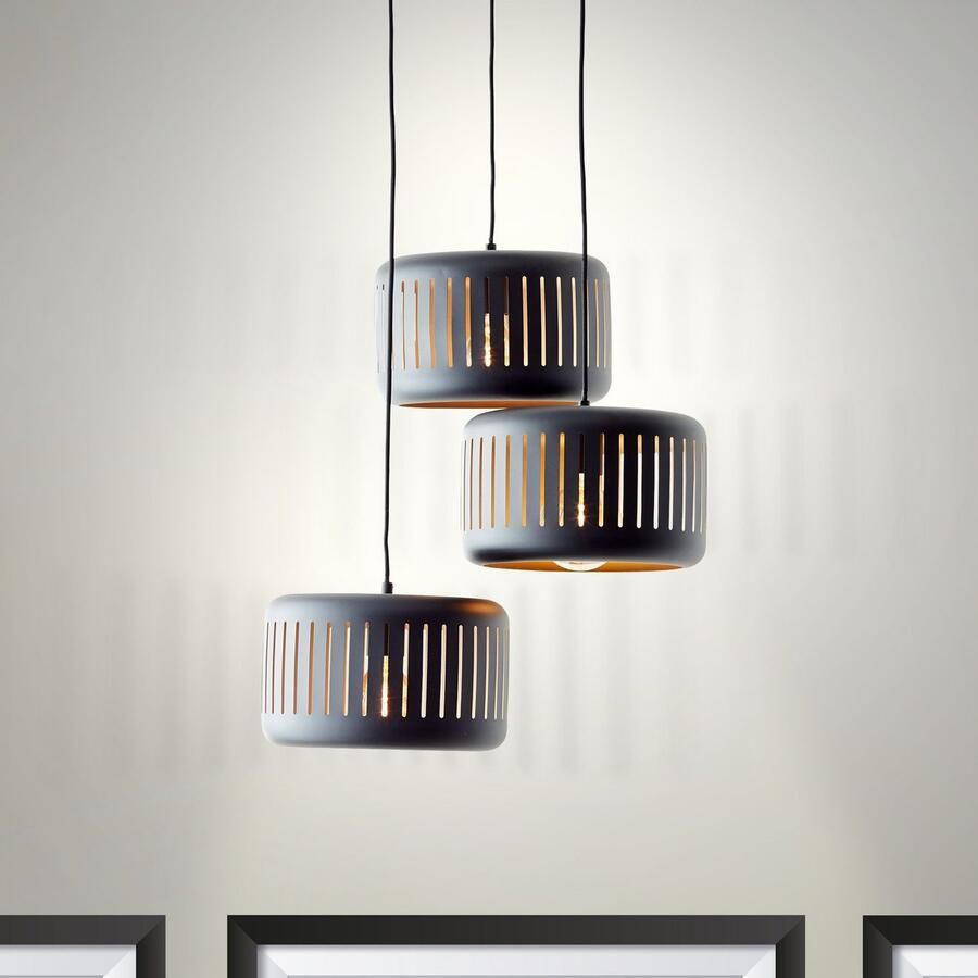 Brilliant Leuchten Hanglamp Tyas 120 x 52 cm 3 x e27 inkortbaar metaal zwart goudkleurig (1 stuk)
