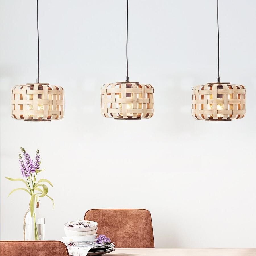 Brilliant Leuchten Hanglamp Woodline 146 x 25 x 104 cm 3 x e27 kappen van bamboe natuur zwart (1 stuk)