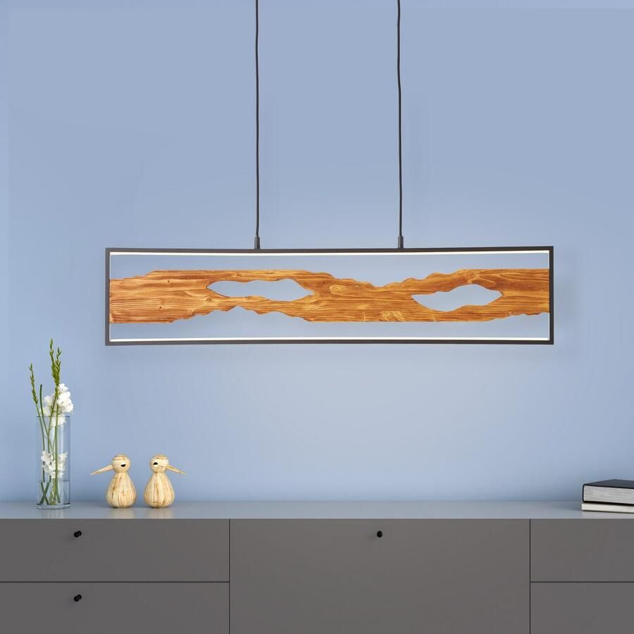 Brilliant Leuchten Led-hanglamp Chaumont Breedte 100 cm 2300 lm inkortbaar Aluminium Metaal Hout zwart hout