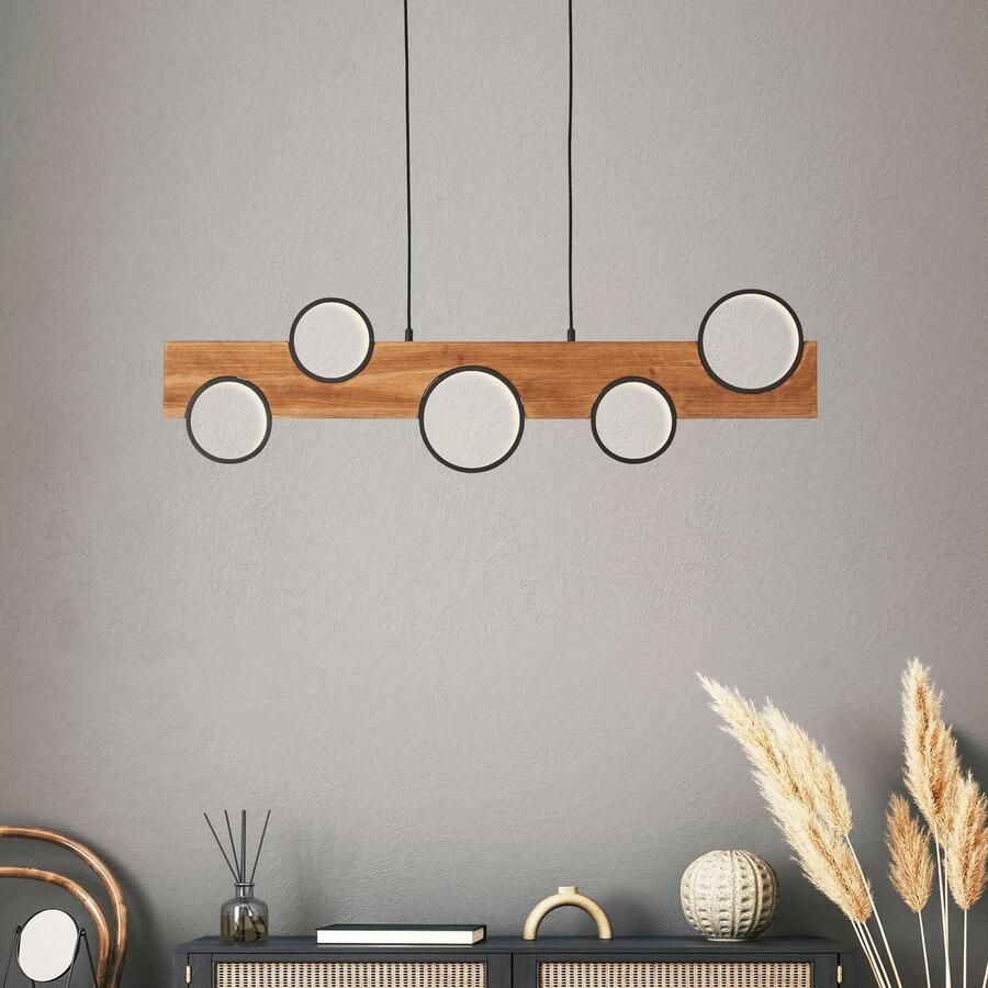 Brilliant Leuchten Led-hanglamp Cheesy 150 x 100 cm 4100 lm 3000 k hout metaal natuur zwart (1 stuk)