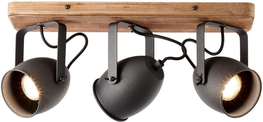 Brilliant Leuchten Plafondspot Crowton 47 cm breedte 3 x gu10 draaibaar metaal hout zwart hout (1 stuk) - Foto 2