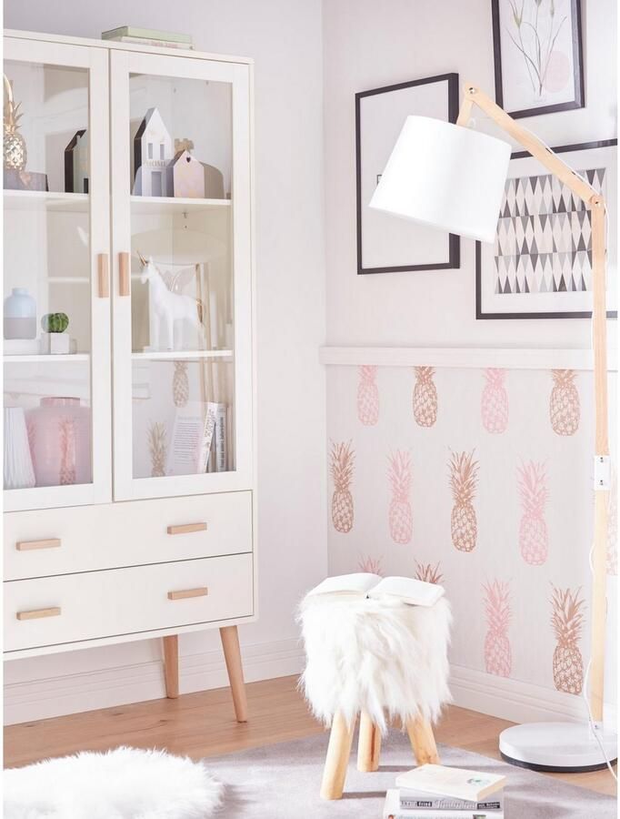 Brilliant Leuchten Staande lamp Carlyn 163 cm hoogte e27 max. 60 w met witte stoffen kap hout metaal textiel