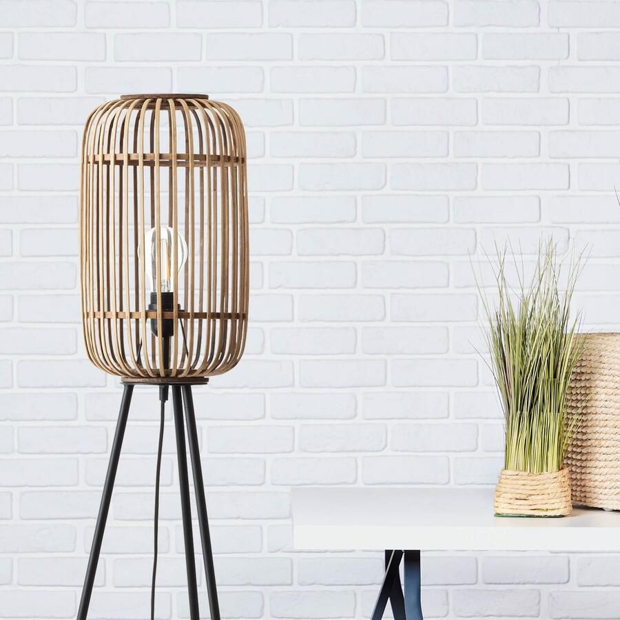 Brilliant Leuchten Staande lamp Woodrow driepotige bamboelamp 130 x 45 cm e27 boho-stijl (1 stuk)