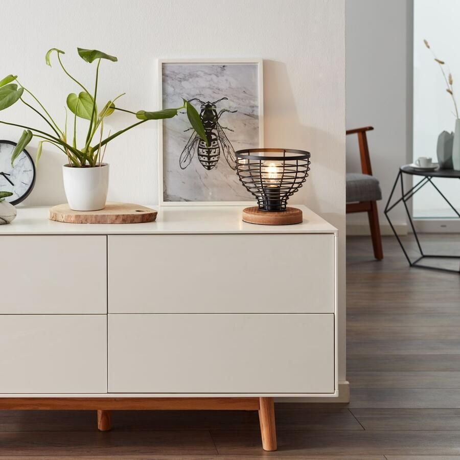 Brilliant Leuchten Tafellamp AVIA 18 5 cm hoogte ø 20 cm e27 metaal hout zwart bruin (1 stuk)