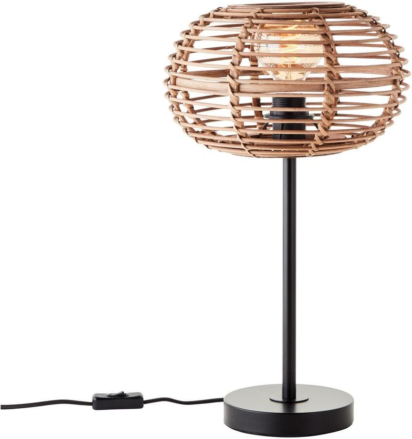 Brilliant Leuchten Tafellamp Woodball met bamboe kap 49 x 28 cm e27 matte zwart natuur