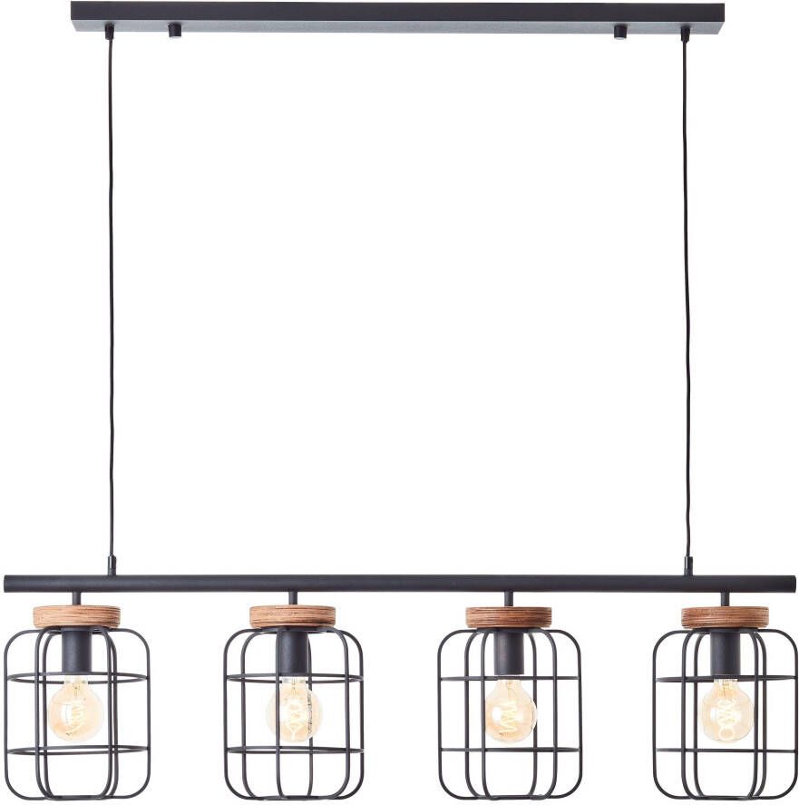 Brilliant Leuchten Hanglamp Gwen 158 x 20 x 115 cm 4 x e27 inkortbaar metaal hout zwart bruin (1 stuk)