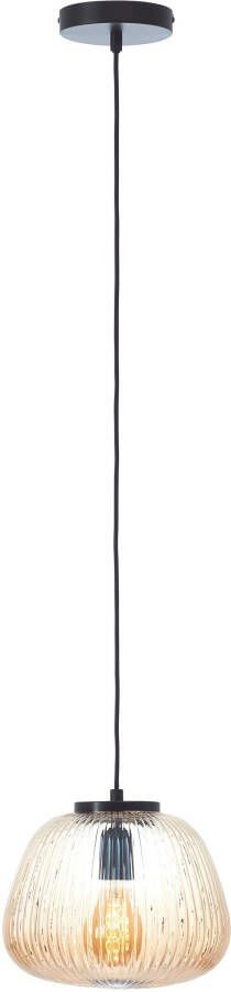 Brilliant Leuchten Hanglamp Kaizen Gegolfd glas D 25 cm E27 inkortbaar amber-barnsteenkleuren