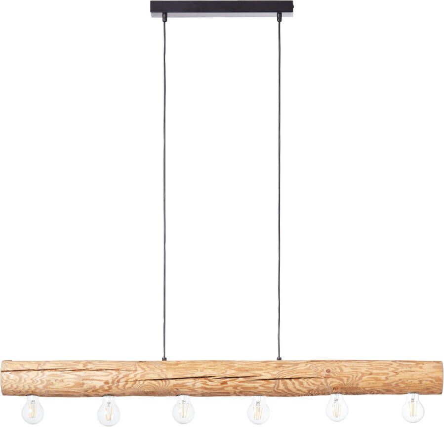 Brilliant Leuchten Hanglamp TRABO 105 cm hoogte 115 cm breedte 6x e27 in te korten hout metaal grenen gebeitst (1 stuk)