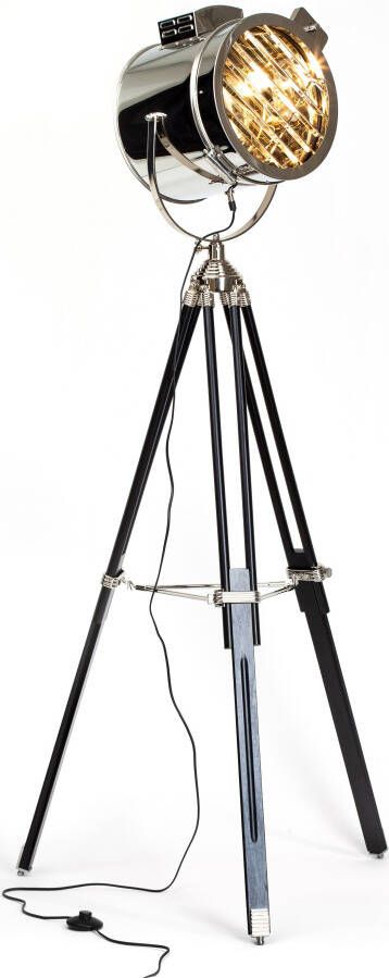 Brilliant lamp Cine vloerlamp driepoot zwart chroom | 1x A60 E27 60W gf normale lampen niet gespecificeerd Met voetschakelaar | Draaibare kop