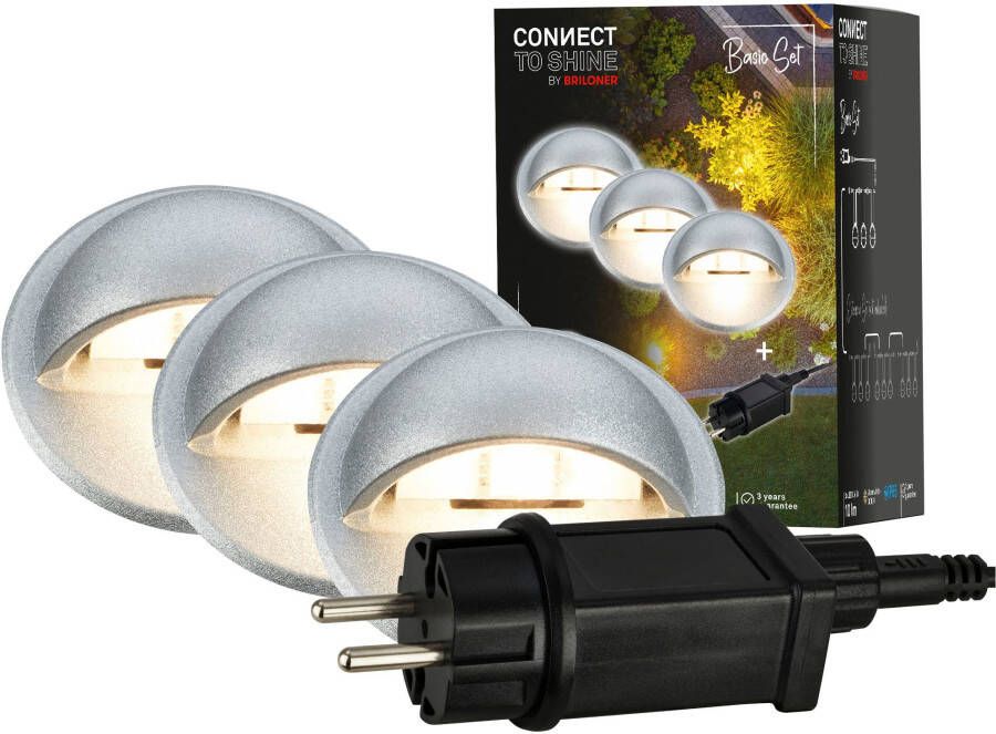 Briloner Connect to Shine -LED vloerinbouwspots 3922034 Startset met zijlicht Warm wit licht IP65 Ø35x36mm Zilverkleurig