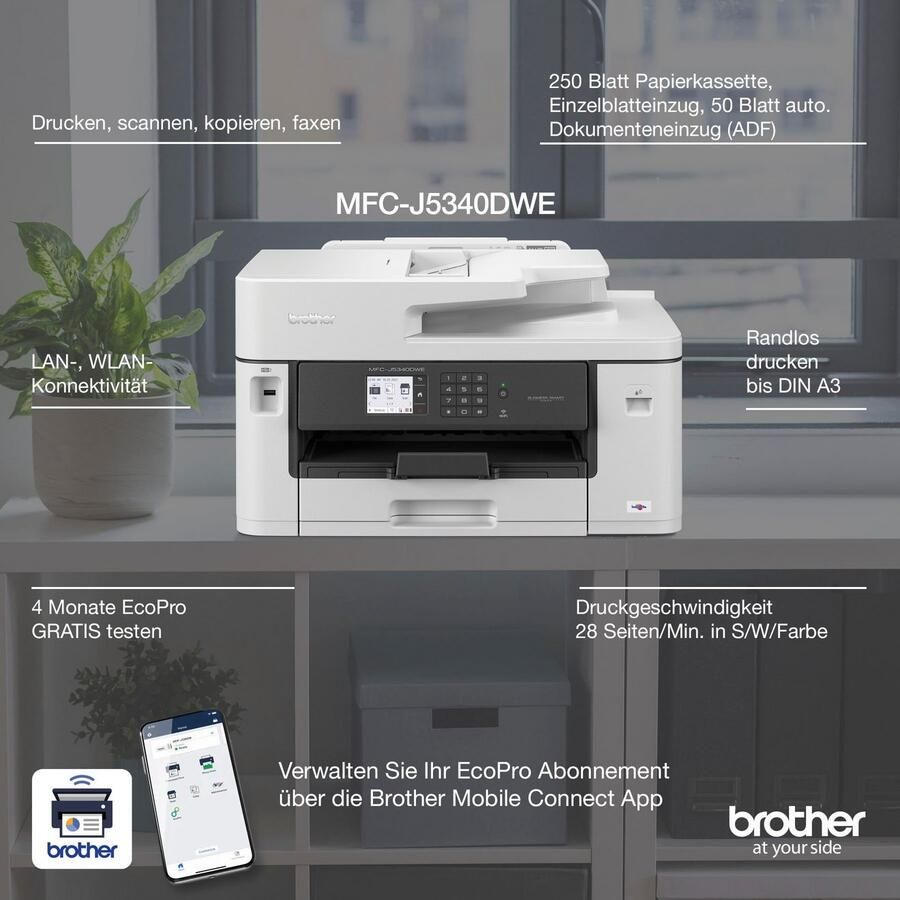 Brother MFCJ5340DWE Multifunctionele inkjetprinter (kleur) A4 Printen scannen kopiëren faxen ADF Duplex LAN USB