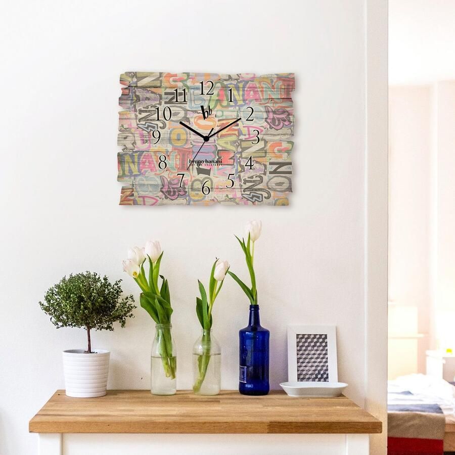 Bruno Banani Wandklok Letterpuzzel optioneel verkrijgbaar met kwarts- of radiografisch uurwerk geruisloos zonder tikkend geluid