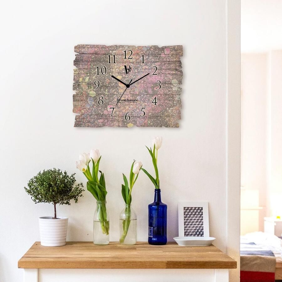 Bruno Banani Wandklok Paint Splatter optioneel verkrijgbaar met kwarts- of radiografisch uurwerk geruisloos zonder tikkend geluid