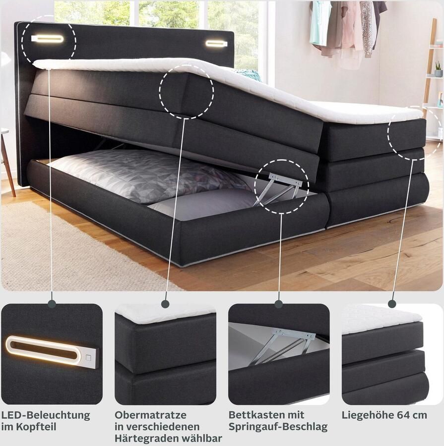 COLLECTION AB Boxspring Ninoni incl. bedlade topper en optioneel met led-verlichting
