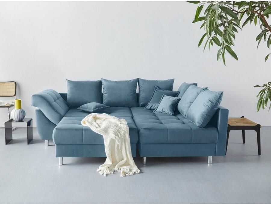 COLLECTION AB Hoekbank (Besparingsset) Innsbruck L-vorm en poef Hoekbank en hocker récamier links of rechts te monteren (voordeelset)