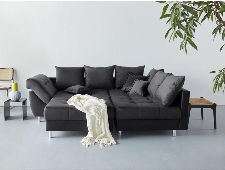 COLLECTION AB Hoekbank (Besparingsset) Innsbruck L-vorm en poef Hoekbank en hocker récamier links of rechts te monteren (voordeelset)