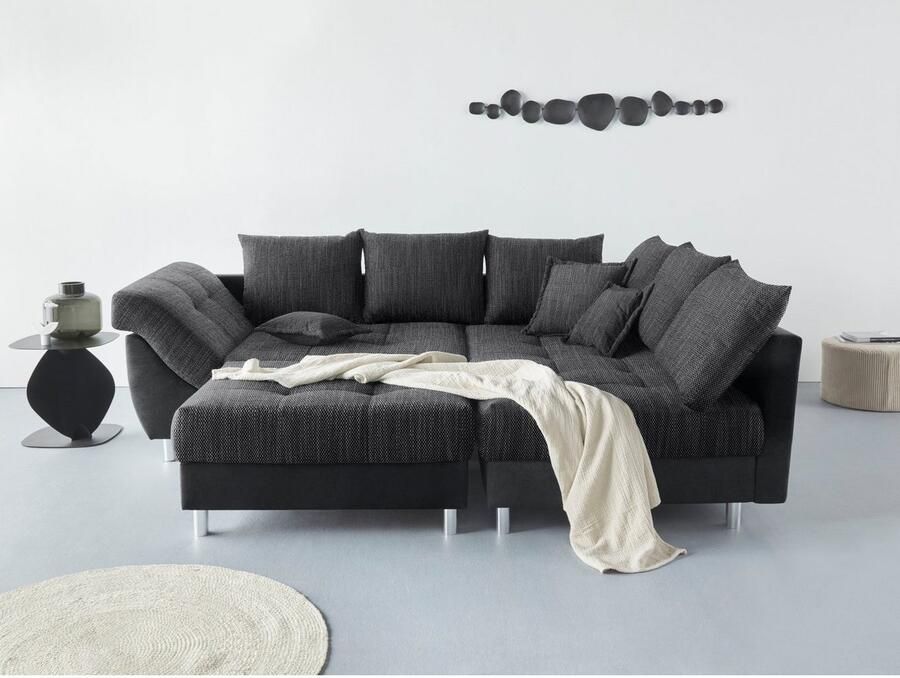 COLLECTION AB Hoekbank (Besparingsset) Innsbruck L-vorm en poef Hoekbank en hocker récamier links of rechts te monteren (voordeelset)