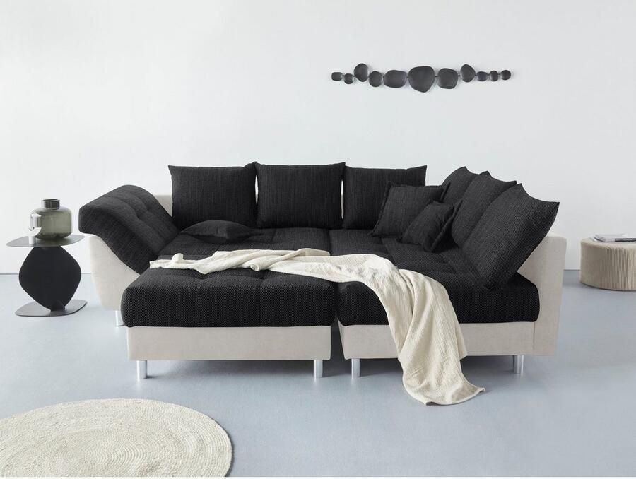 COLLECTION AB Hoekbank (Besparingsset) Innsbruck L-vorm en poef Hoekbank en hocker récamier links of rechts te monteren (voordeelset)