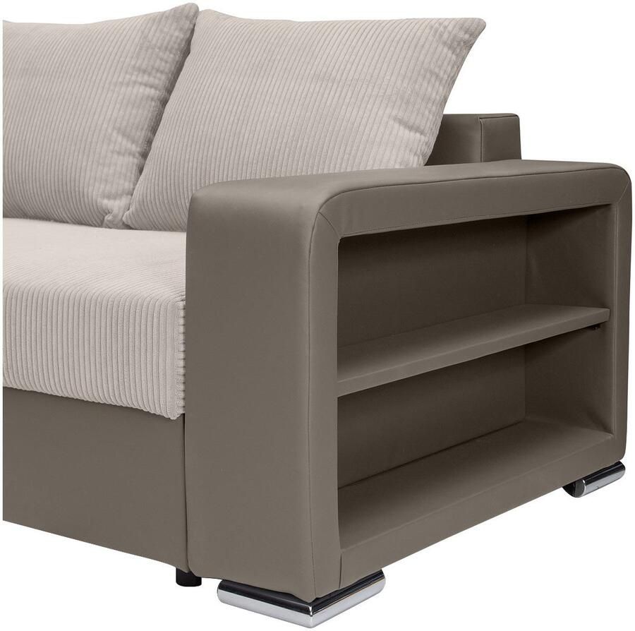 COLLECTION AB Hoekbank L-model Regalarmleuning met LED RGB verlichting bedfunctie en bedbox