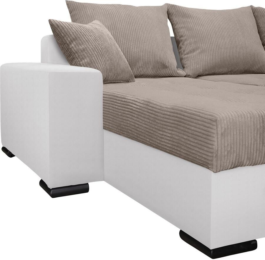 COLLECTION AB Zithoek Josy XL U-vorm B: 313 cm in Cord-Mix met bedfunctie bedlade & 2 sierkussens vering