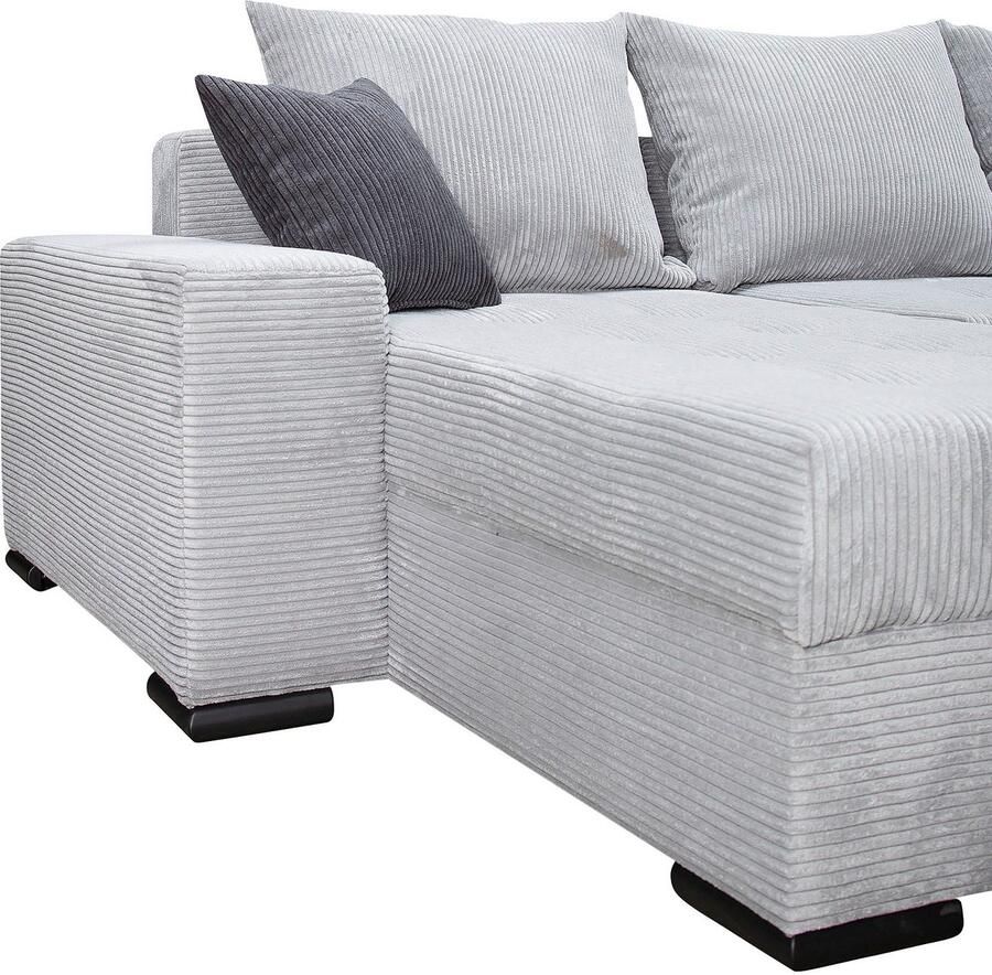 COLLECTION AB Zithoek Josy XL U-vorm B: 313 cm in Cord-Mix met bedfunctie bedlade & 2 sierkussens vering