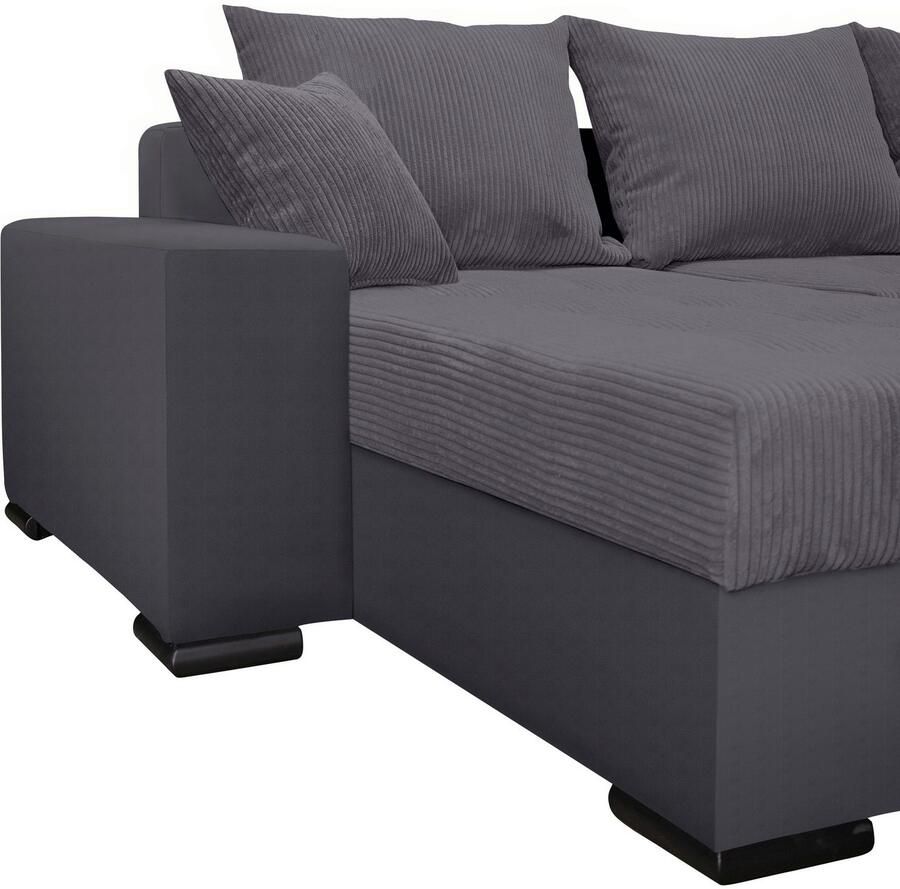 COLLECTION AB Zithoek Josy XL U-vorm B: 313 cm in Cord-Mix met bedfunctie bedlade & 2 sierkussens vering
