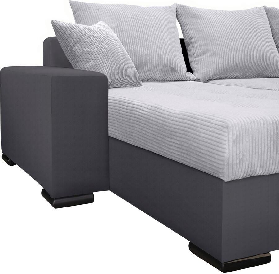 COLLECTION AB Zithoek Josy XL U-vorm B: 313 cm in Cord-Mix met bedfunctie bedlade & 2 sierkussens vering