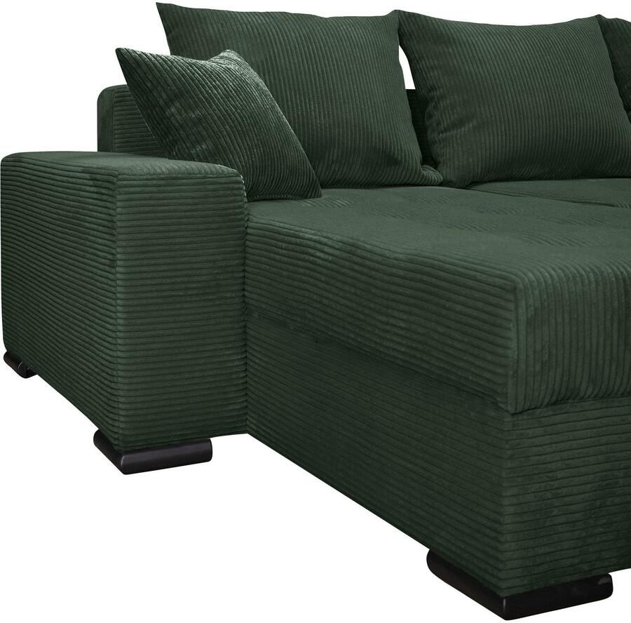 COLLECTION AB Zithoek Josy XL U-vorm B: 313 cm in Cord-Mix met bedfunctie bedlade & 2 sierkussens vering