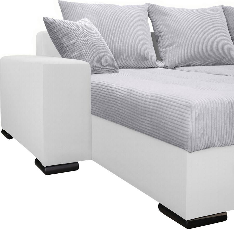 COLLECTION AB Zithoek Josy XL U-vorm B: 313 cm in Cord-Mix met bedfunctie bedlade & 2 sierkussens vering