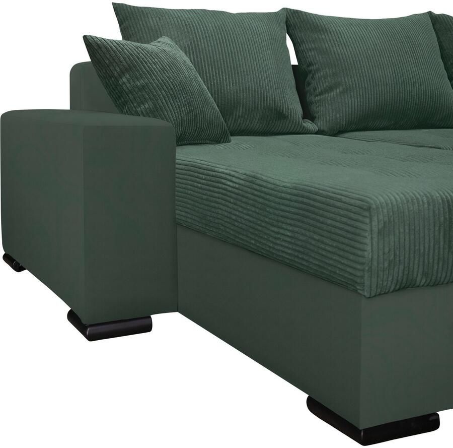 COLLECTION AB Zithoek Josy XL U-vorm B: 313 cm in Cord-Mix met bedfunctie bedlade & 2 sierkussens vering
