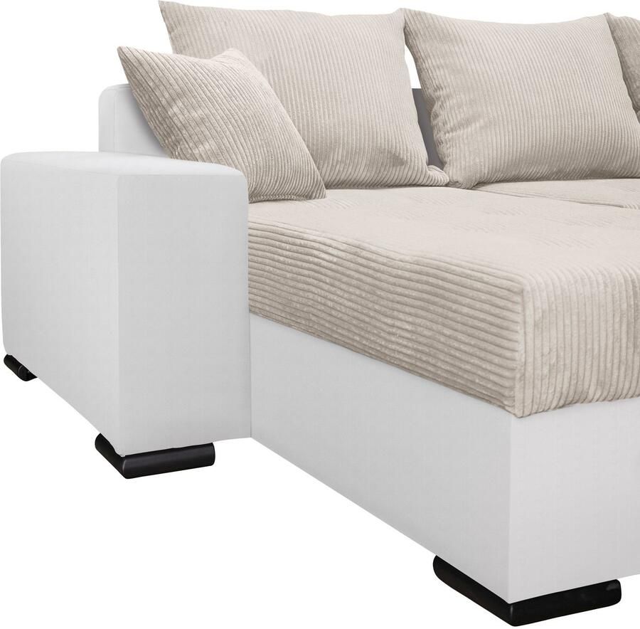 COLLECTION AB Zithoek Josy XL U-vorm B: 313 cm in Cord-Mix met bedfunctie bedlade & 2 sierkussens vering