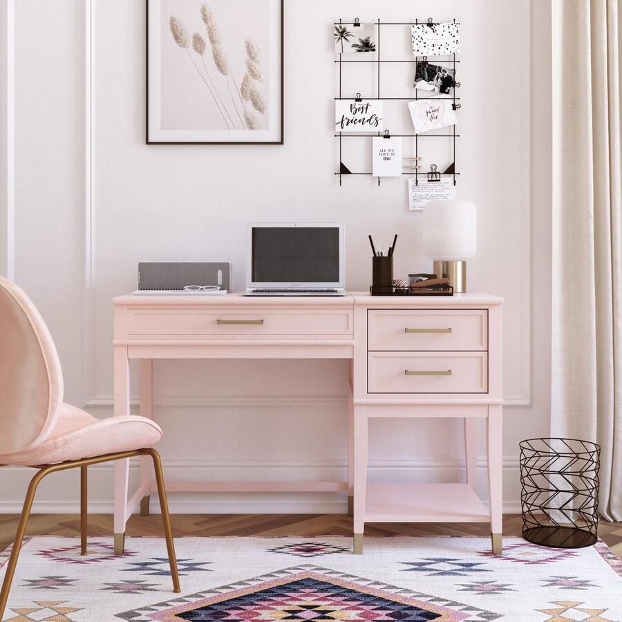 CosmoLiving by Cosmopolitan Bureau Westerleigh in hoogte verstelbaar met 2 lades benen massief hout grepen van metaal (1 stuk)